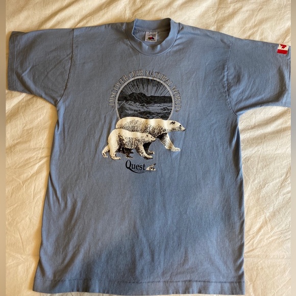 VINTAGE SINGLE STITCH FRUIT OF THE LOOM MEN’S SIZE L POLAR BEARS BLUE - Picture 2 of 5